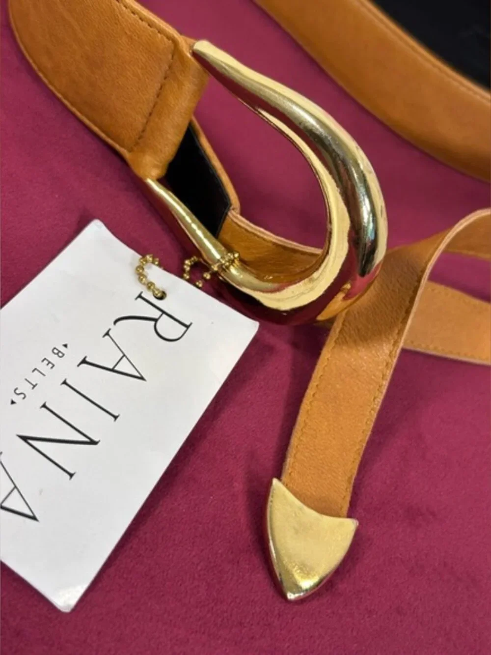 New Raina Sheila Wrap Belt in Camel brown leather gold western chic cowgirl